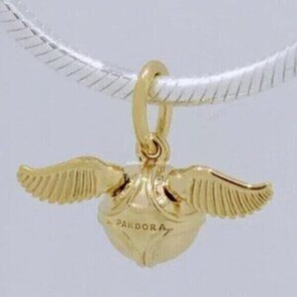 New Pandora Shine Gold Harry Potter Golden Snitch Wings Pendant Charm - Picture 2 of 5